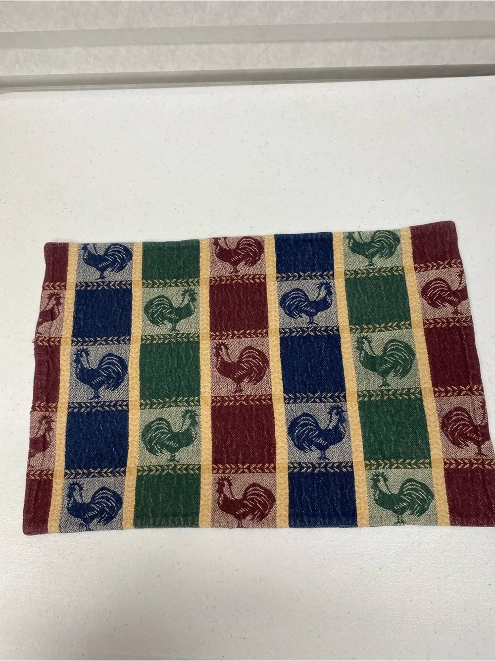 Vintage rooster tapestry placemats set of 6 textured red blue green country